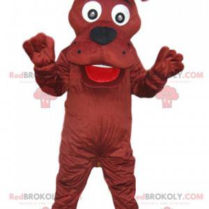 Brun hundemaskot med et stort smil - Redbrokoly.com