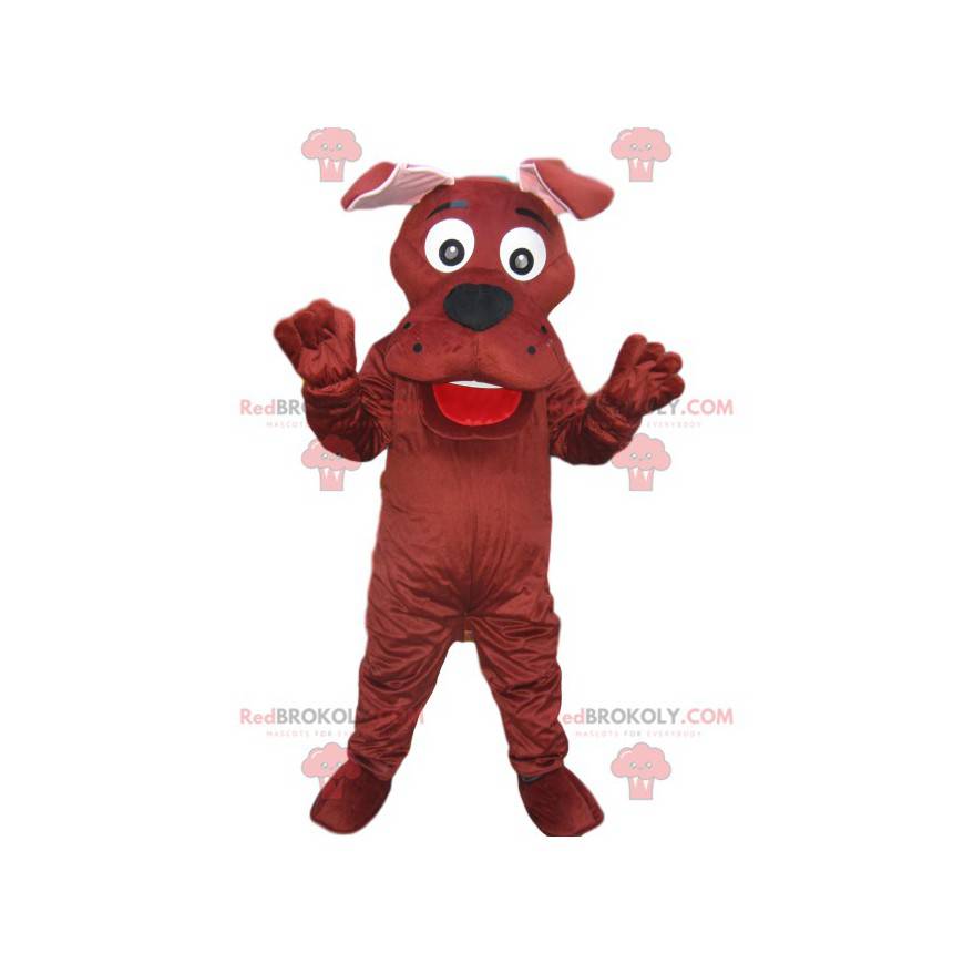 Hnědý pes maskot s obrovským úsměvem - Redbrokoly.com