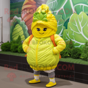 Yellow Cabbage mascot costume character dressed with a Windbreaker and Headbands