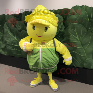 Yellow Cabbage mascot costume character dressed with a Windbreaker and Headbands