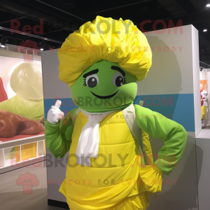Yellow Cabbage mascot costume character dressed with a Windbreaker and Headbands