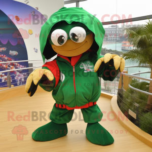 Forest Green Hermit Crab mascot costume character dressed with a Windbreaker and Headbands