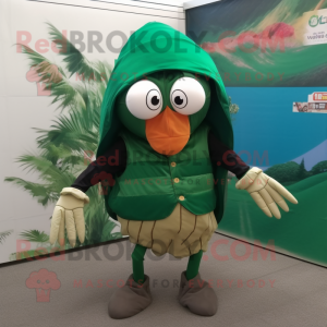 Forest Green Hermit Crab mascot costume character dressed with a Windbreaker and Headbands