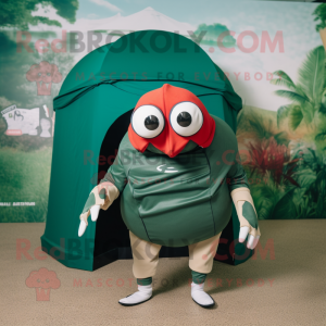 Forest Green Hermit Crab mascot costume character dressed with a Windbreaker and Headbands