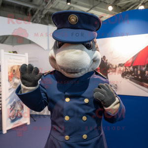 Navy Soldier mascot costume character dressed with a Turtleneck and Pocket squares