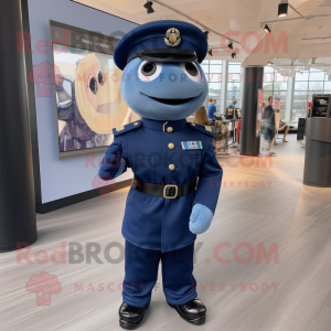 Navy Soldier mascot costume character dressed with a Turtleneck and Pocket squares