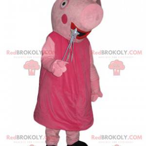 Peppa Pig mascot with a silver crown and a magic wand -