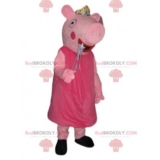 Mascota de Peppa Pig con una corona de plata y una varita