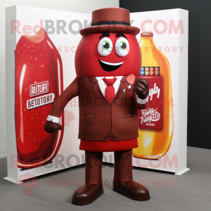 Brown Bottle Of Ketchup mascot costume character dressed with a Blazer and Pocket squares