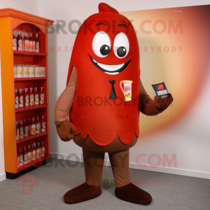 Brown Bottle Of Ketchup mascot costume character dressed with a Blazer and Pocket squares