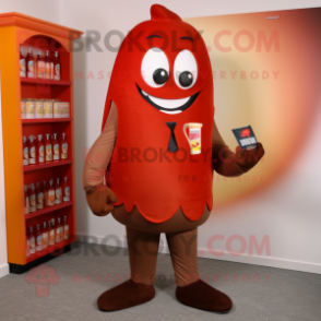 Brown Bottle Of Ketchup mascot costume character dressed with a Blazer and Pocket squares