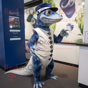 Navy Lizard mascot costume character dressed with a Empire Waist Dress and Smartwatches
