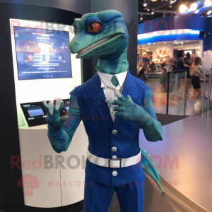 Navy Lizard mascot costume character dressed with a Empire Waist Dress and Smartwatches