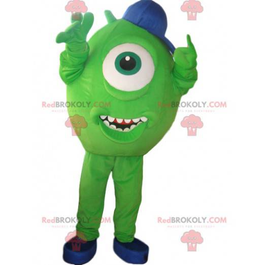 Mascote ciclope verde com boné azul - Redbrokoly.com
