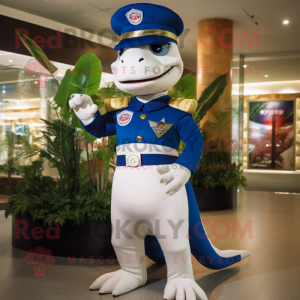 Navy Lizard mascot costume character dressed with a Empire Waist Dress and Smartwatches
