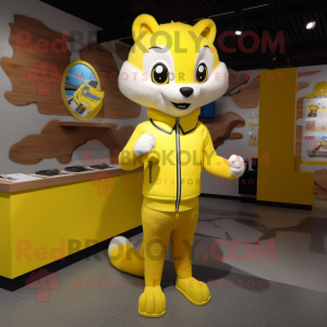 Lemon Yellow Weasel mascot costume character dressed with a Windbreaker and Necklaces