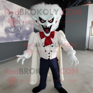 White Vampire mascot costume character dressed with a Dress Shirt and Cummerbunds