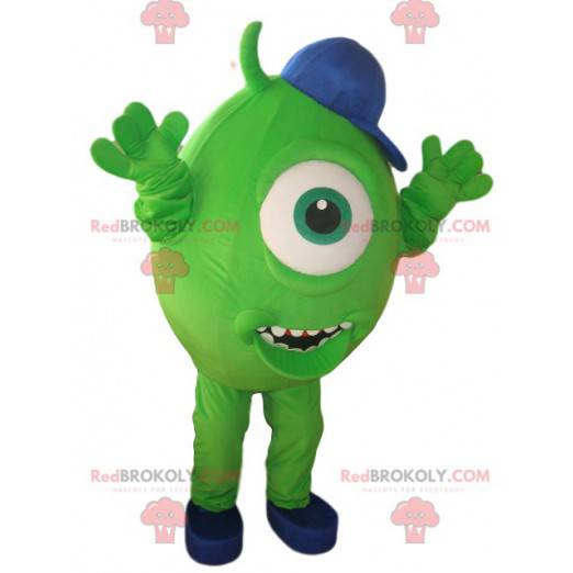 Mascotte di ciclope verde con un berretto blu - Redbrokoly.com