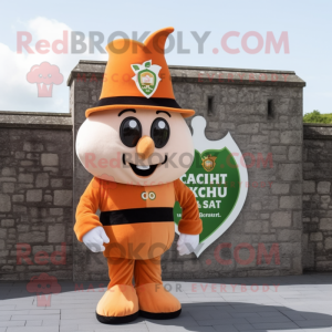 Peach Irish Castle mascot costume character dressed with a Rash Guard and Berets