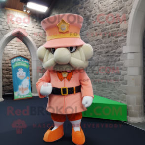 Peach Irish Castle mascot costume character dressed with a Rash Guard and Berets