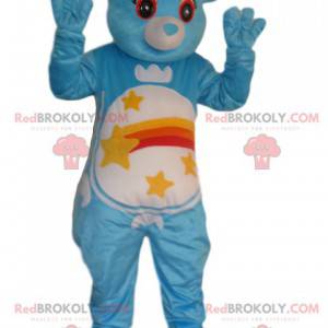 Mascotte orso blu con una stella cadente sullo stomaco -