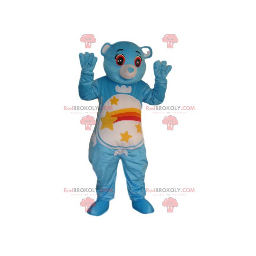 Mascote do urso azul com uma estrela cadente na barriga -