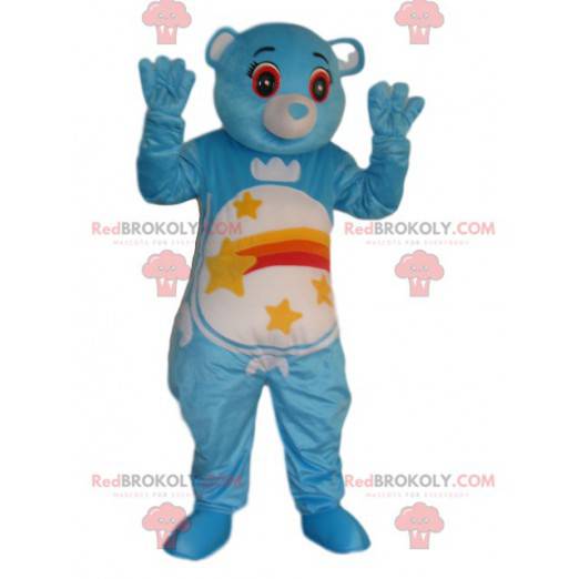 Mascotte d'oursonne bleu avec un étoile filante sur le ventre -