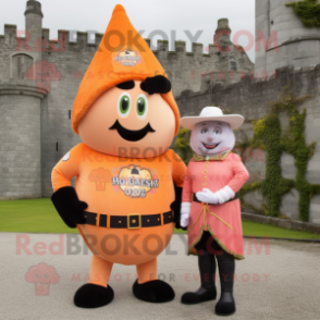 Peach Irish Castle mascot costume character dressed with a Rash Guard and Berets