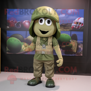 Olive American Football Helmet mascot costume character dressed with a Cargo Shorts and Beanies