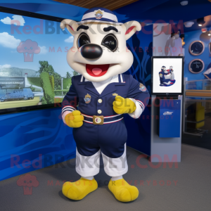 Navy Steak mascot costume character dressed with a Shorts and Digital watches