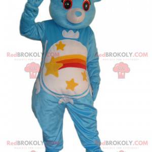 Mascotte orso blu con una stella cadente sullo stomaco -