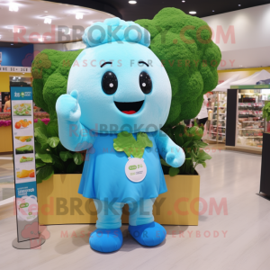 Sky Blue Broccoli mascot costume character dressed with a Playsuit and Keychains