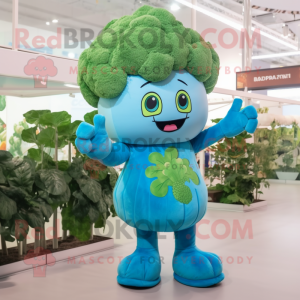 Sky Blue Broccoli mascot costume character dressed with a Playsuit and Keychains