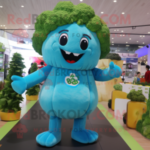 Sky Blue Broccoli mascot costume character dressed with a Playsuit and Keychains