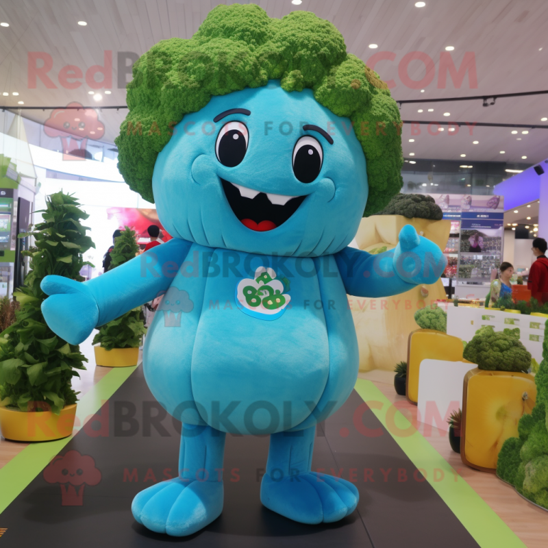 Sky Blue Broccoli mascot costume character dressed with a Playsuit and Keychains Sky Blue Broccoli mascot costume character dressed with a Playsuit and Keychains