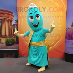 Turquoise Pad Thai mascot costume character dressed with a Tank Top and Tie pins