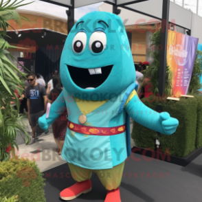 Turquoise Pad Thai mascot costume character dressed with a Tank Top and Tie pins