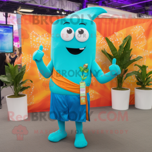 Turquoise Pad Thai mascot costume character dressed with a Tank Top and Tie pins