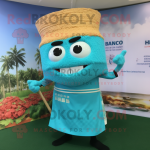 Turquoise Pad Thai mascot costume character dressed with a Tank Top and Tie pins