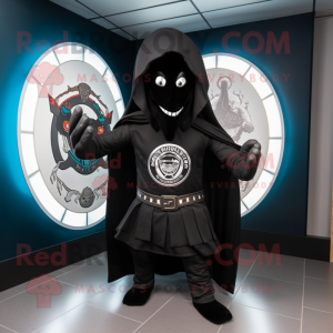 Black Celtic Shield mascot costume character dressed with a Hoodie and Pocket squares