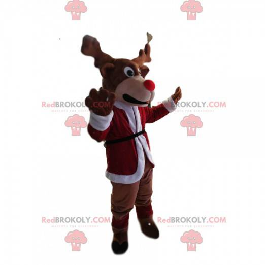 Mascote de rena com um lindo nariz vermelho - Redbrokoly.com