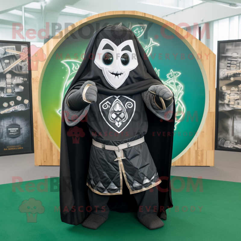 Black Celtic Shield mascot costume character dressed with a Hoodie and Pocket squares
