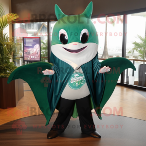 Forest Green Manta Ray mascot costume character dressed with a Henley Tee and Shawls