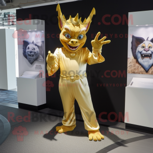 Gold Gargoyle mascot costume character dressed with a Dress Pants and Hair clips