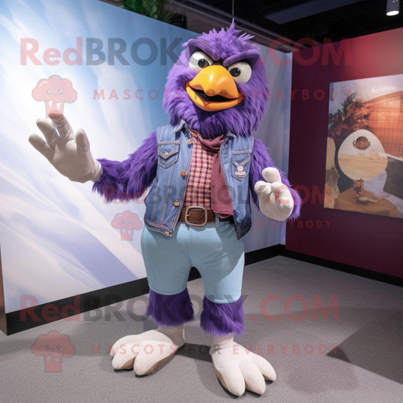 Purple Hawk mascot costume character dressed with a Boyfriend Jeans and Anklets