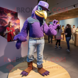 Purple Hawk mascot costume character dressed with a Boyfriend Jeans and Anklets