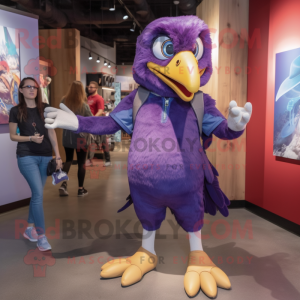 Purple Hawk mascot costume character dressed with a Boyfriend Jeans and Anklets