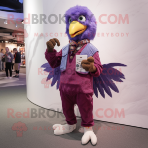 Purple Hawk mascot costume character dressed with a Boyfriend Jeans and Anklets