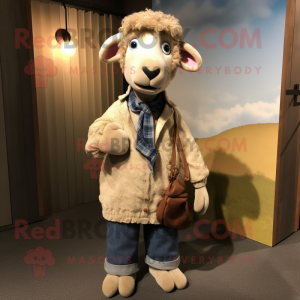 Tan Sheep maskot kostume...