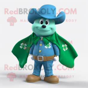 Cyan Bunch Of Shamrocks mascot costume character dressed with a Bootcut Jeans and Shawl pins